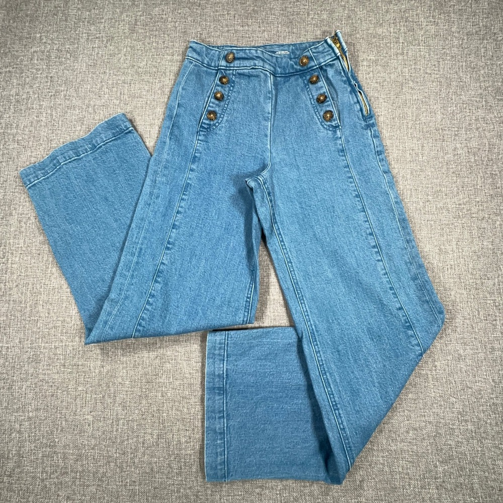 Old Navy Sky-Hi Wide Leg Jeans Womens 0 Blue Sailor Button Extra High Rise Denim